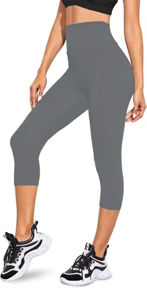 we fleece Women's Soft Capri Leggings-High Waisted Tummy Control Non See Through Workout Running Yoga Pants