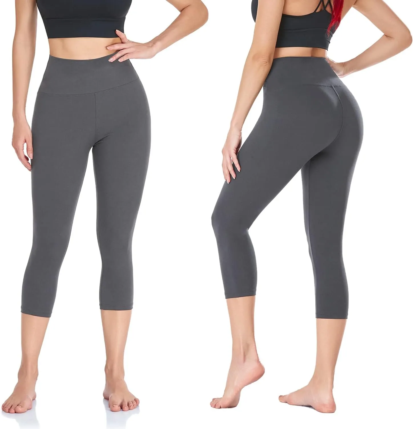 we fleece Women's Soft Capri Leggings-High Waisted Tummy Control Non See Through Workout Running Yoga Pants