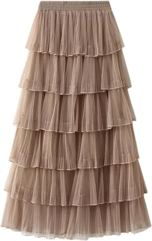 Women Mid Length Skirt Dance Party A Line High Waisted Tulle Tiered Skirt Holiday Party Little Girls Leather