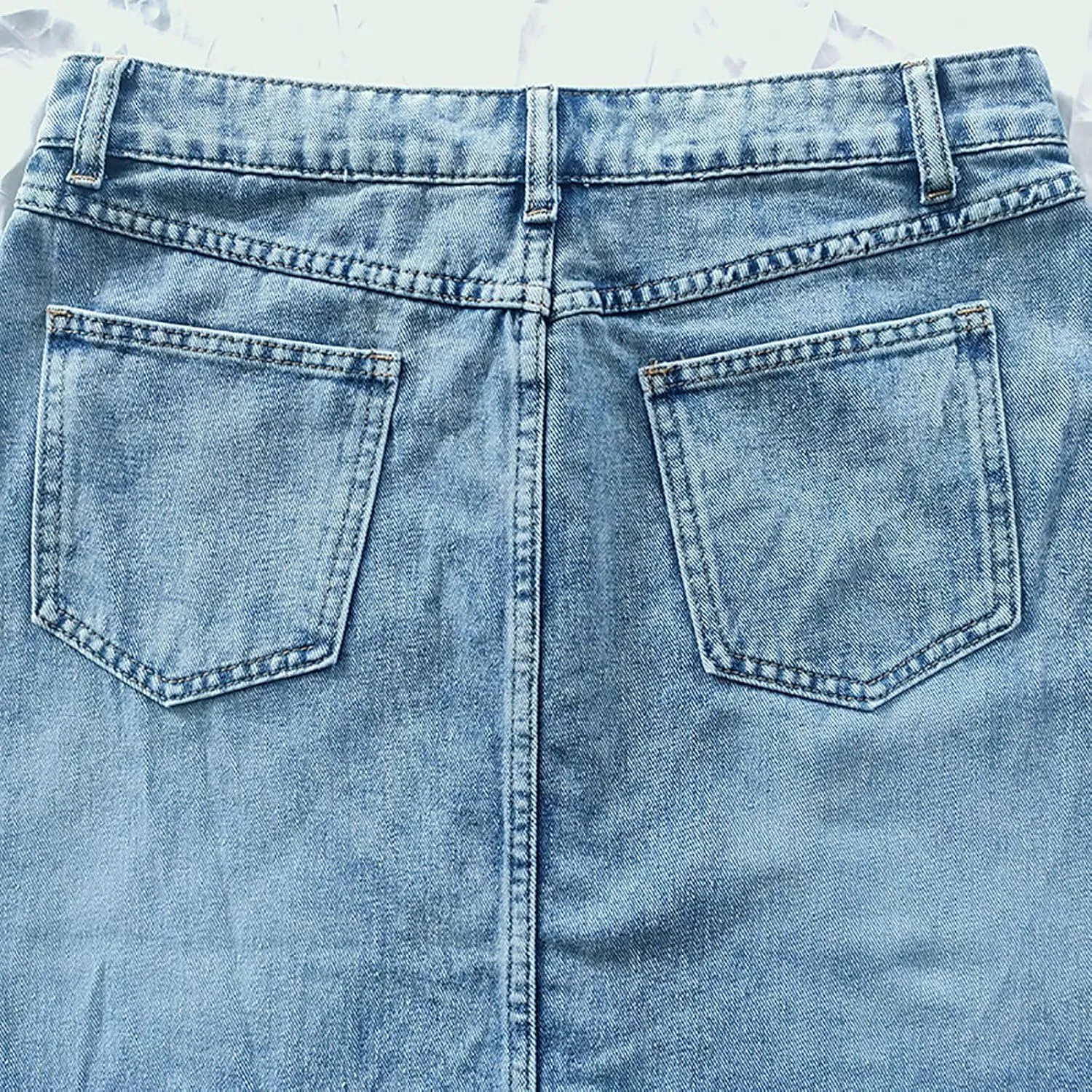 Women Vintage Denim Maxi Skirt Frayed Raw Hem High Waist A-Line Long Y2k Jean Skirt with Pockets