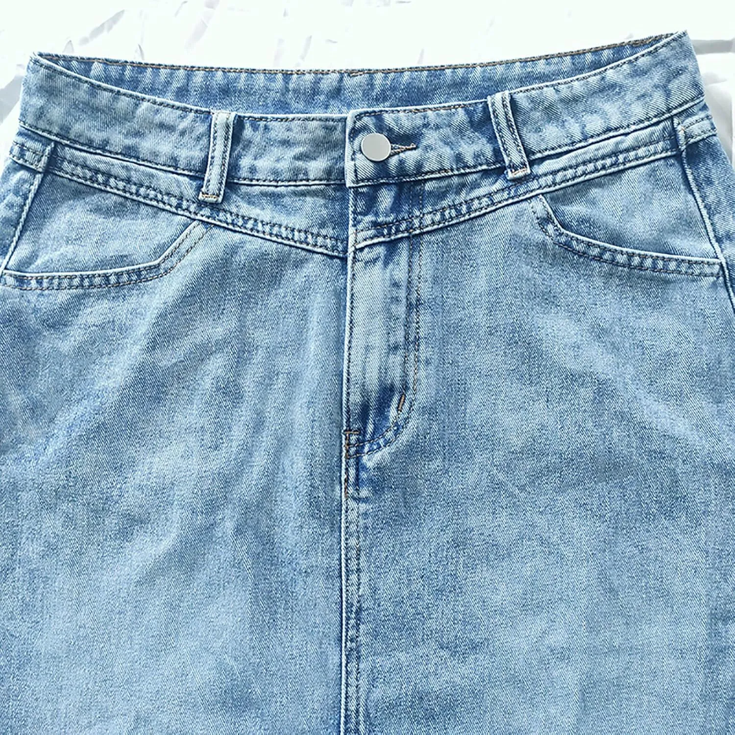 Women Vintage Denim Maxi Skirt Frayed Raw Hem High Waist A-Line Long Y2k Jean Skirt with Pockets