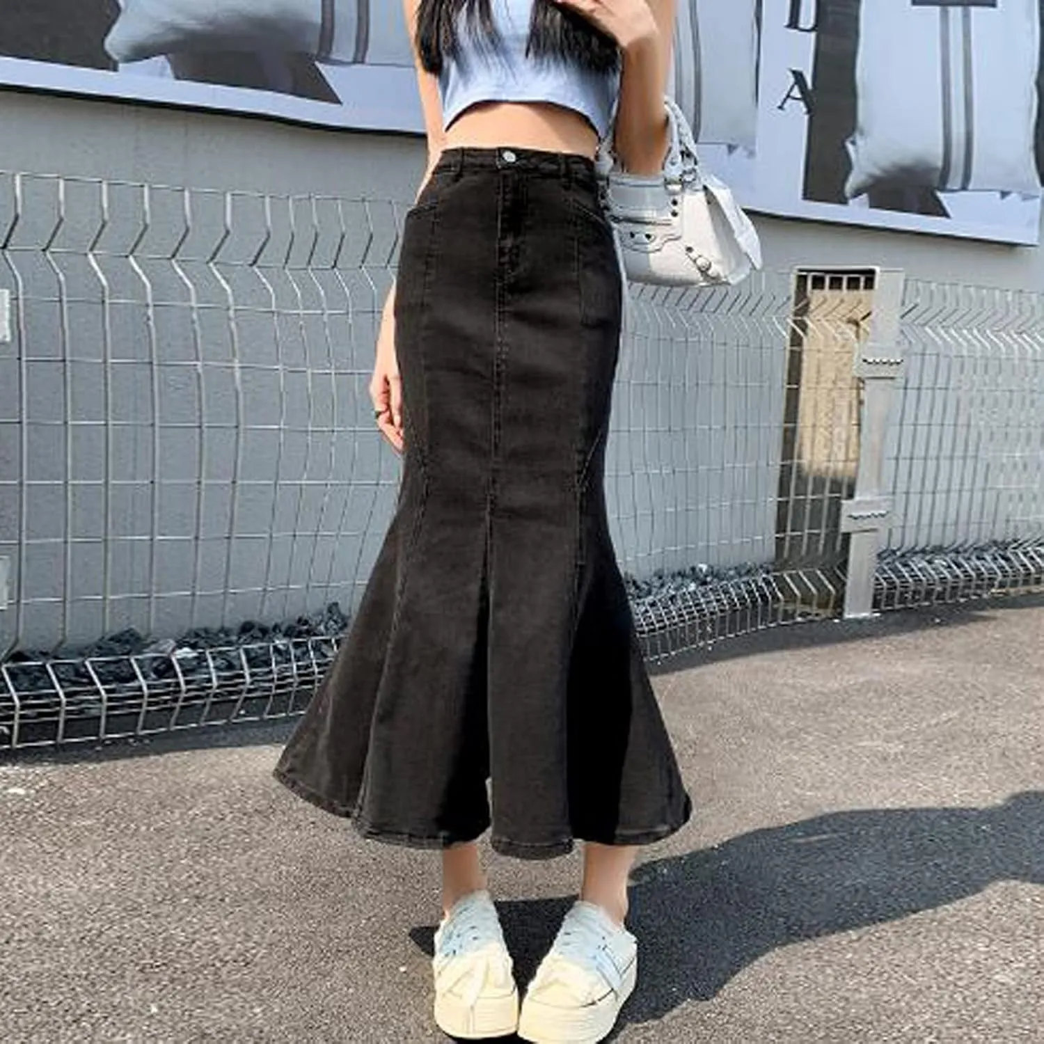 Women's Denim Split Half Skirt with Buttocks and Fishtail Skirt Toddler Denim Skirt Set
