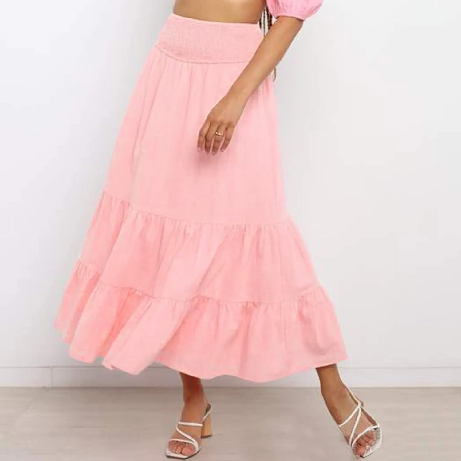 Womens High Waist Skirt Womens Skirts Pleated A-Line Swing Skirt Vintage Irregular Midi Skirts Ruffle Layered