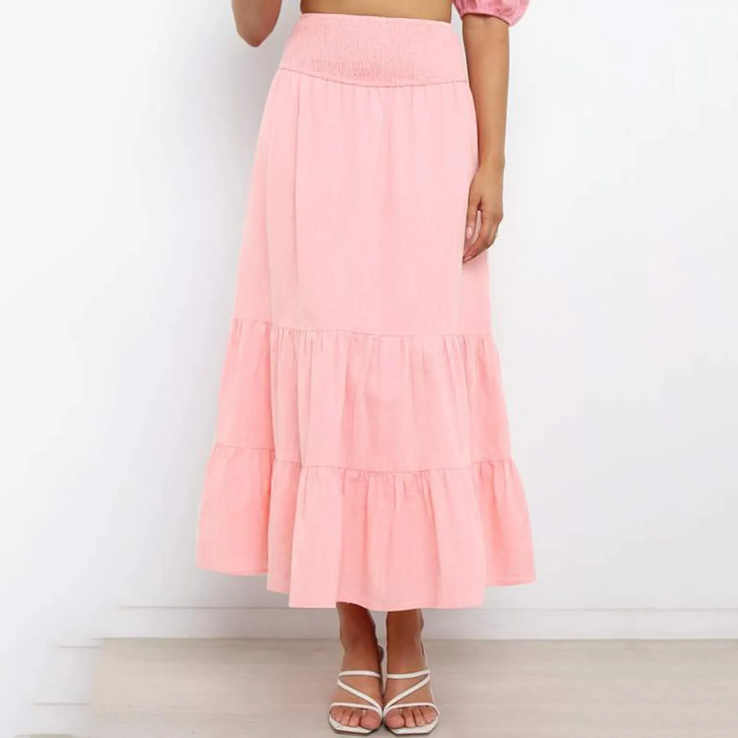 Womens High Waist Skirt Womens Skirts Pleated A-Line Swing Skirt Vintage Irregular Midi Skirts Ruffle Layered