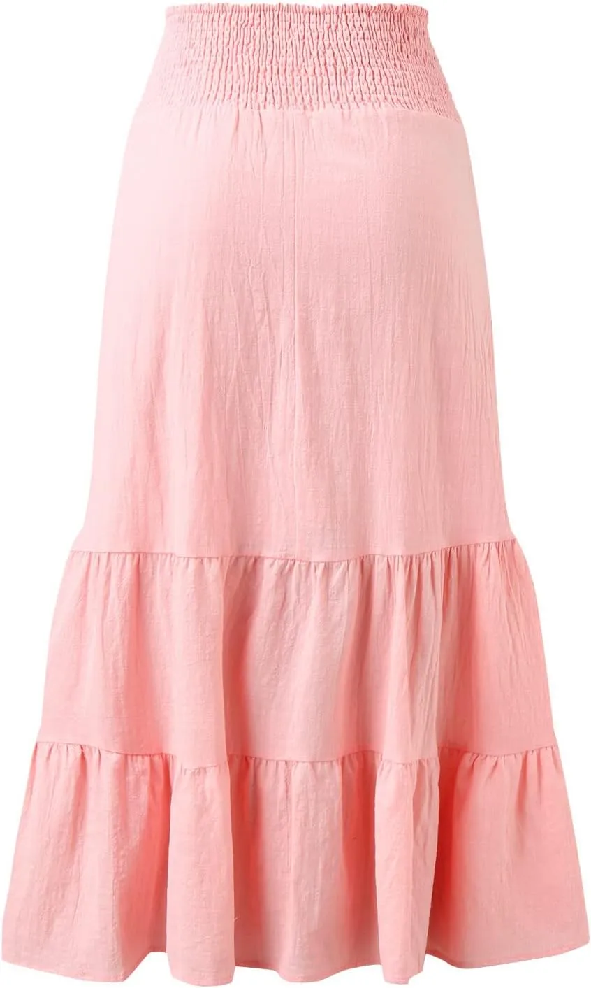 Womens High Waist Skirt Womens Skirts Pleated A-Line Swing Skirt Vintage Irregular Midi Skirts Ruffle Layered