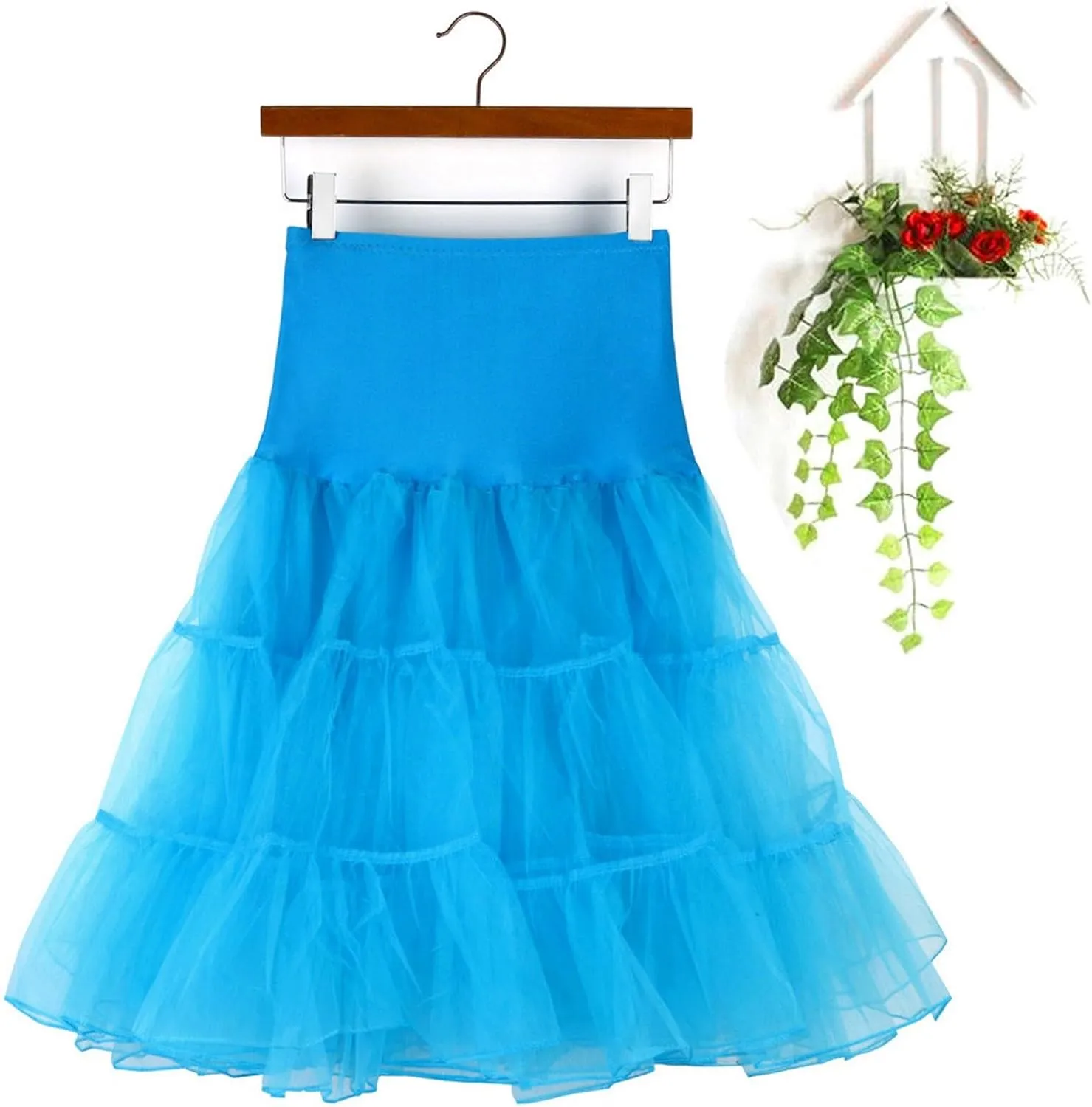 Women's Petticoat Skirt Underskirts for Cosplay Pleated Tulle Petticoat Tutu Tulle Midi Knee Length Skirt Dress