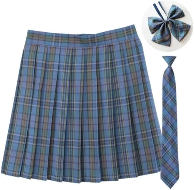 Women's Plaid Pleated Skirt Vintage High Waisted Uniform Preppy A-line Mini Skirts Fashion Short Skirt with Ties