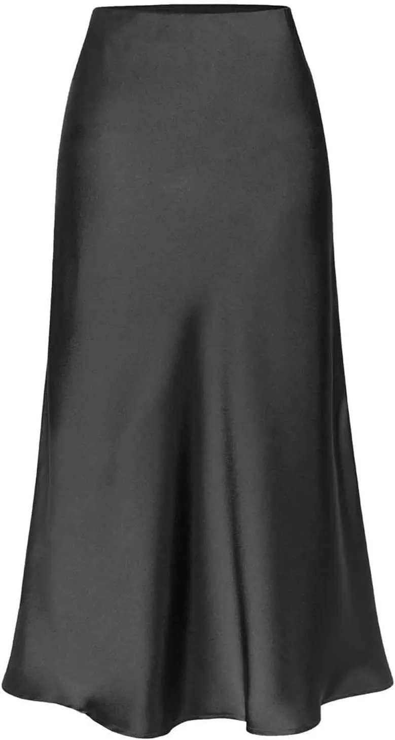 Womens Satin Maxi Slit Skirt Silk Summer High Waisted A-Line Long Skirts Business Casual Cocktail Party Skirt