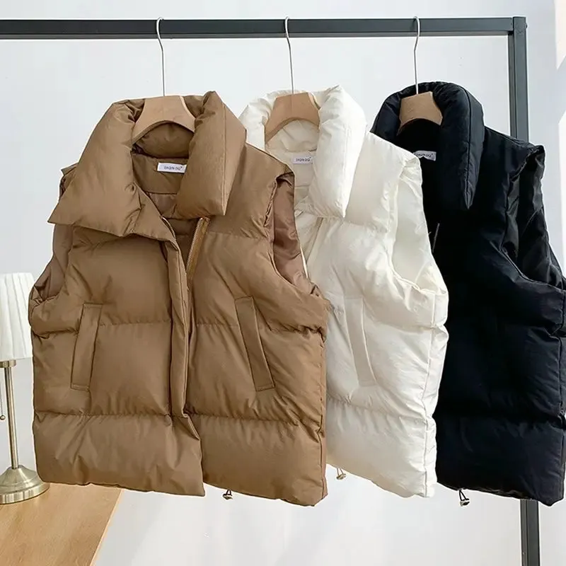 Women's Thick Warm Down Vest for Autumn and Winter - Casual Loose Harajuku Jacket, Short Waistcoat, Windproof Outerwear
